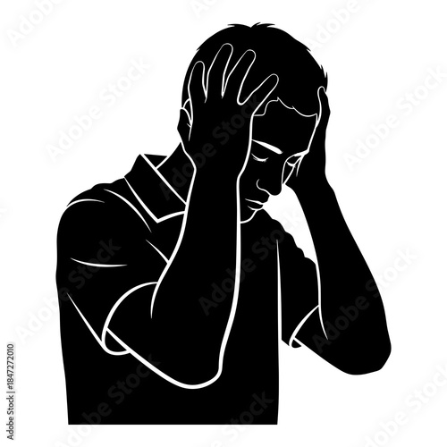 Silhouette of distressed man holding head in hands illustrating stress and anxiety