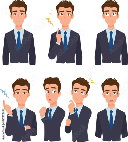Business Man Poses Flat Design Icons Vector Set
