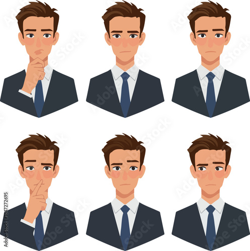 Business Man Thinking Pensive Pondering Thoughtful Considering Blue Suit