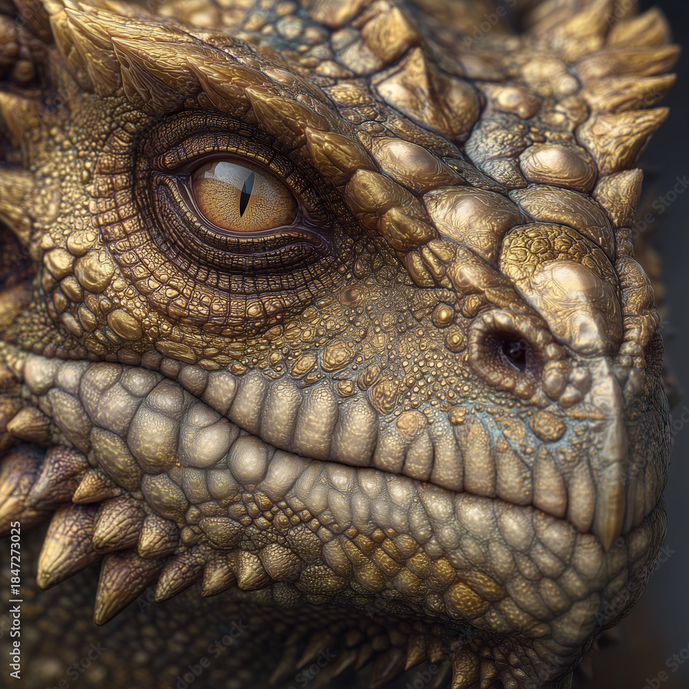 Fototapeta premium Detailed close-up of a textured bearded dragon's face, Chinese New Year 