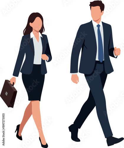 Business People Walking Flat Design Minimal Illustration Isolated Objects