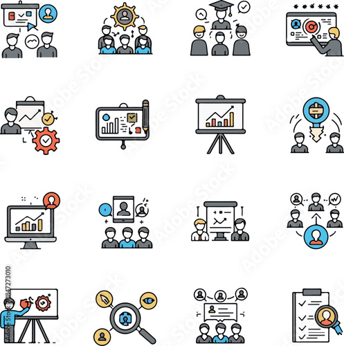 Business Presentation Icons Set Minimalist Flat Design