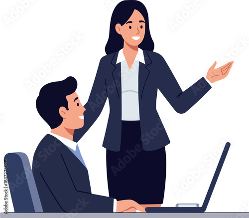 Business Team Meeting And Presentation Flat Design