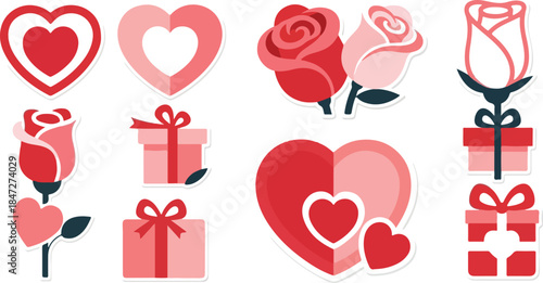 Valentine's Day Hearts, Roses and Gifts in a charming vector illustration