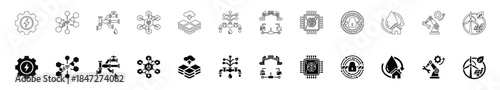 Utility Technology Icons Set Smart Grid, AI, Automation, Energy and Infrastructure Line Vectors