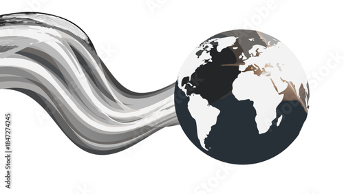 Abstract Global Wave: Earth Globe with Flowing Lines