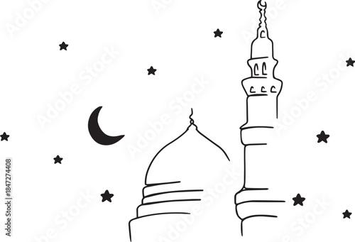 Masjid Mosque Silhouette Vector for Idul Fitri – Islamic Architecture Illustration, Eid Mubarak Celebration and Ramadan Holiday Design Artwork