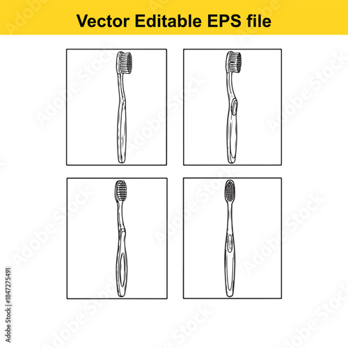  vector editable eps file of four toothbrushes in different orientations and styles