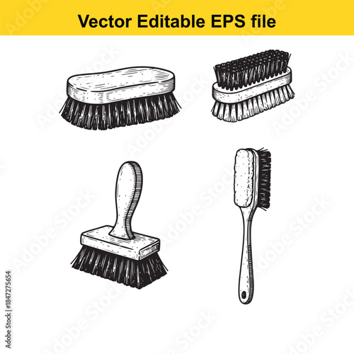  a set of four different cleaning brushes in a vector editable eps file format illustration