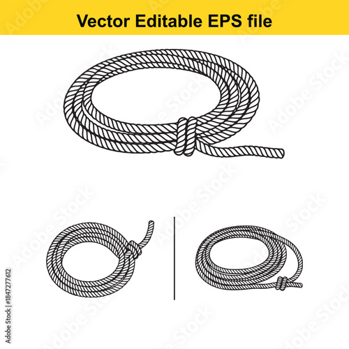  vector illustration of a coiled rope in various views and styles