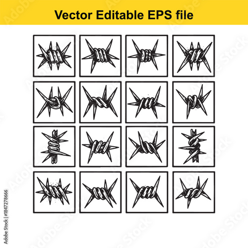  collection of 15 unique black vector icons in square boxes on white background