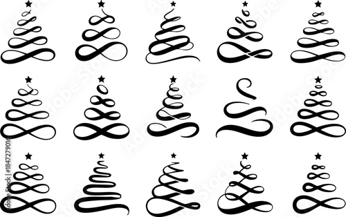 detailed collection of grayscale tree icons in varying shapes and sizes ideal for design projects on transparent background high quality professional