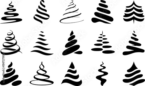 Detailed vector illustration of a tree icon set showcasing various tree types and designs on transparent background high quality professional detailed