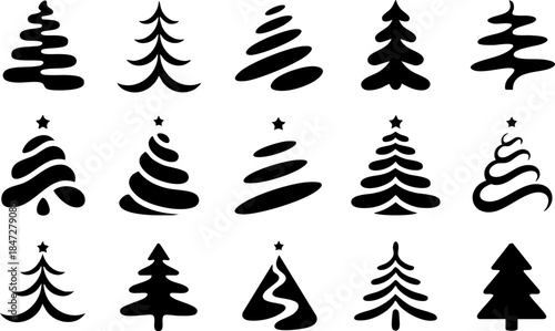 Detailed vector illustration of a tree icon set showcasing various tree types and foliage on transparent background high quality professional detailed