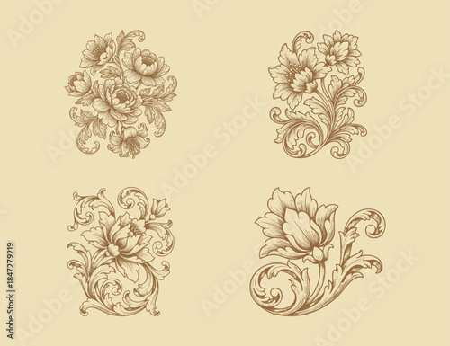 Decorative design illustration of flower carving