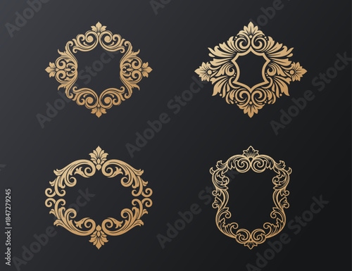 Decorative frame design illustration of flower carving
