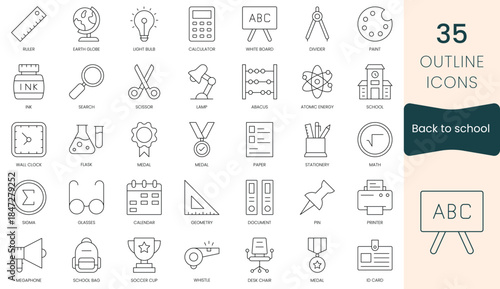 Set of back to school icons. Thin outline icons pack. Vector illustration