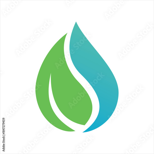water and plant logo, bold line logo, green color, simple logo, very clear logo, logo elements, memorable logo, graphic resources.