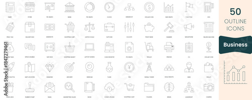 Set of business icons. Thin outline icons pack. Vector illustration