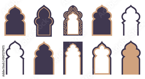 Set of Elegant Islamic and Moroccan Arch Designs, a professional vector collection showcasing ornate arches, detailed motifs, and vibrant colors suitable for architecture, interior design