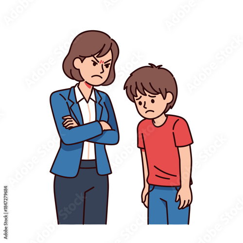 Parental Disapproval A Stern Mother Scolds Her Sad Son