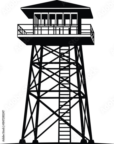 Watchtower, silhouette, guard, tower, security, observation, military, prison, lookout, 