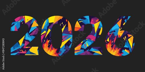 Colorful 2026 Typography: A vibrant and dynamic display of the year 2026, rendered in a colorful and geometric style on a dark background. The design is bold, modern, and eye-catching.