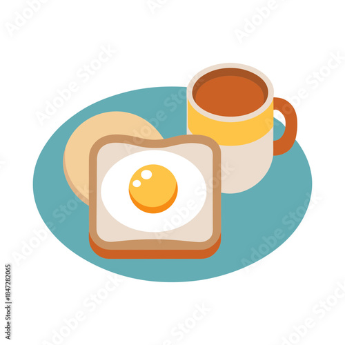 Vector illustration of breakfast set vector plate with fried egg