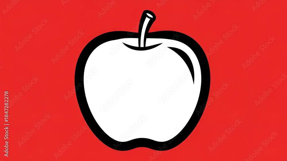 Obraz premium Simple white apple icon on red background