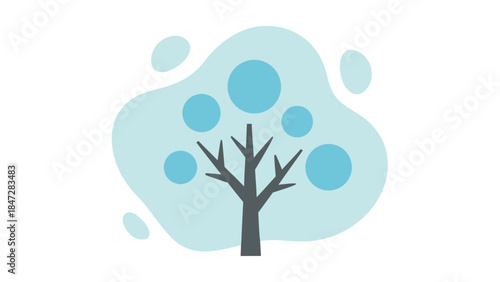 Abstract Winter Tree with Blue Bubbles Vector Icon