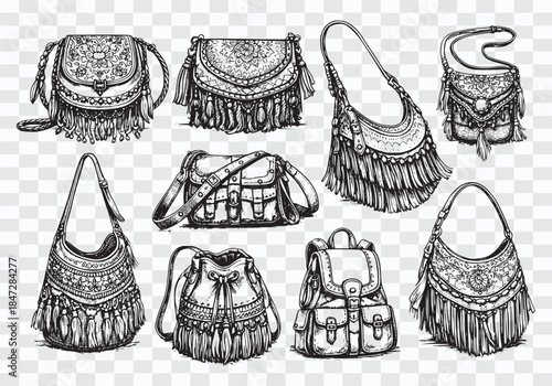 Hand-Drawn Collection of Bohemian and Ethnic Style Bags
