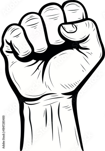Clenched fist illustration of power, protest, and solidarity isolated on a white background