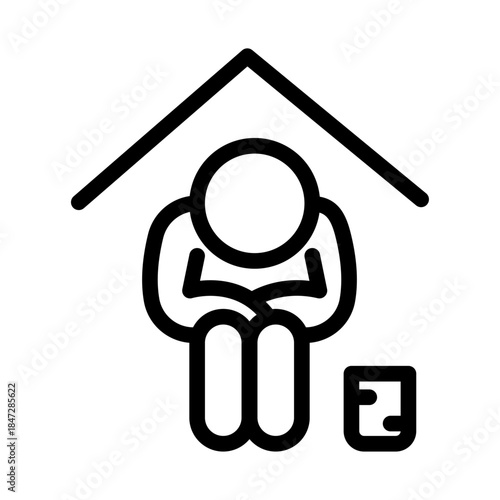 Sleeping in Shelter Line Icon of Homelessness Icon Set