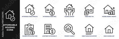 Affordable Housing Line Icon Set