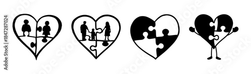 Heart puzzle unity: depicting family, love, and connection through intricate designs