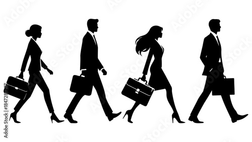 Business People Walking Silhouette.