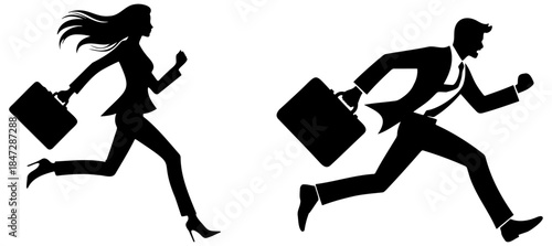 Business People Running Silhouette.
