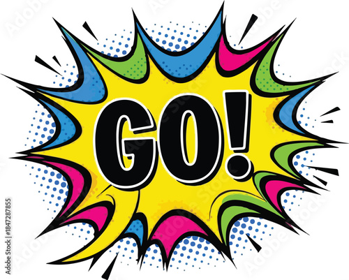 Vibrant Go Comic Burst Unleashing Action and Energy with Dynamic Pop Art
