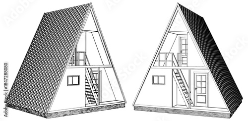 Mountain Wooden House Vector. An Illustration Of a Vintage Retro Old Triangular Residential House Isolated On A White Background.