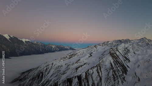 Venus Belt Over Mount Gongga at Dusk with Pink and Blue Layered Sky, China