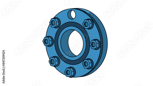 Blue Flange with Bolts and Gasket - Industrial Component Illustration