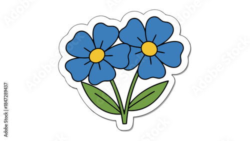 Blue Forget-Me-Not Flowers Illustration with Yellow Centers and Green Leaves