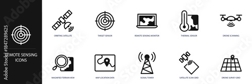 Remote Sensing Line Icon Set