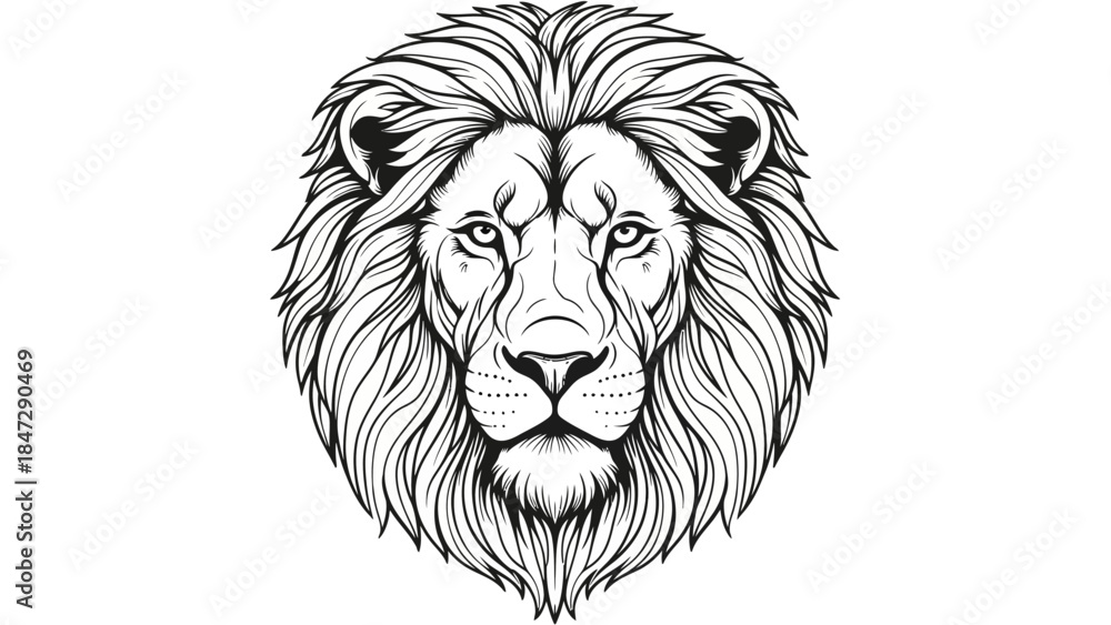 Fototapeta premium Majestic Lion Head Illustration with Detailed Mane
