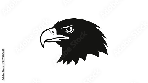 Silhouette of a fierce eagle head with intense eyes, a symbol of power and freedom, rendered in a minimalist black and white design