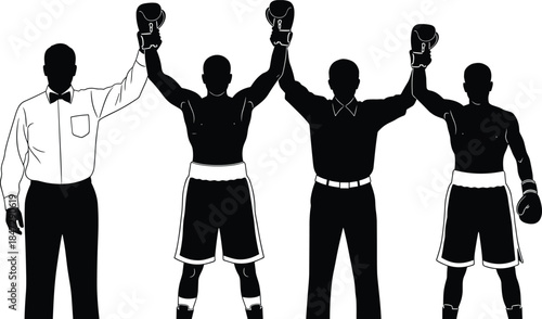 Boxing Winners Vector Illustration Referees Raising Boxers Hands Victory Championship Sport Graphic