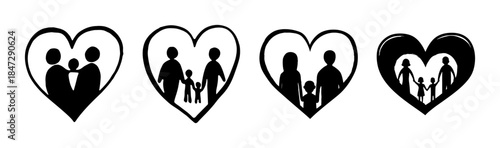 Heartwarming silhouettes of diverse families symbolizing love and togetherness