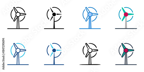 wind turbine icons set multiple style vector collection. 
