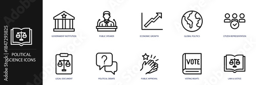 Political Science Line Icon Set
