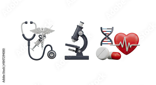 Modern medical equipment and science concepts 3 d icon set
